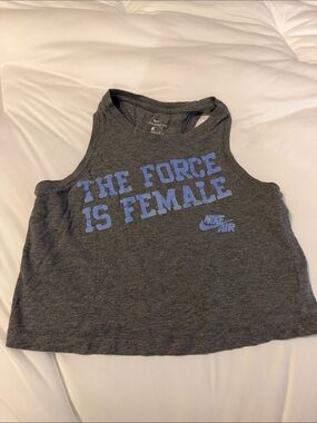 Nike Gray Cropped Tank with Blue 'The Force Is Female' Graphic